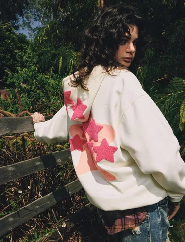 Vista 3 de Aelfric Eden - Sudaderas con capucha para mujer, con estampado de estrellas rosadas, unisex, de gran tamaño, manga larga, con bolsillo