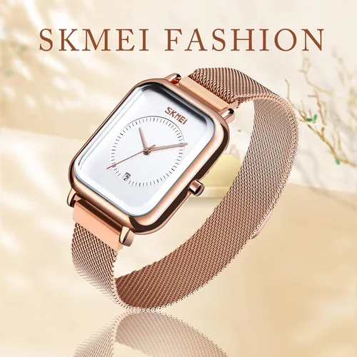 Vista 7 de SKMEI Reloj de pulsera para hombres y mujeres, reloj analógico de cuarzo impermeable a la moda con fecha de hora, esfera rectangular, reloj de mano