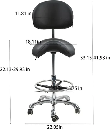 Vista 5 de Silla de montar con soporte de espalda, taburete giratorio ergonómico con ruedas, anillo de pie para higienista dental, técnico de pestañas