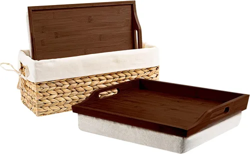 Vista 8 de ROSSIE HOME Bandeja de Cama de Madera de Acacia, Escritorio de Regazo con Cojín Desmontable, Bandeja para Servir - Natural - Se Adapta a Portátiles