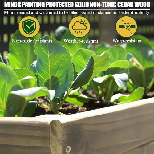 Vista 5 de MUPATER Cama de jardín elevada 7 en 1 para exteriores para verduras con patas, maceta grande elevada de madera con diseño de forro para hierbas