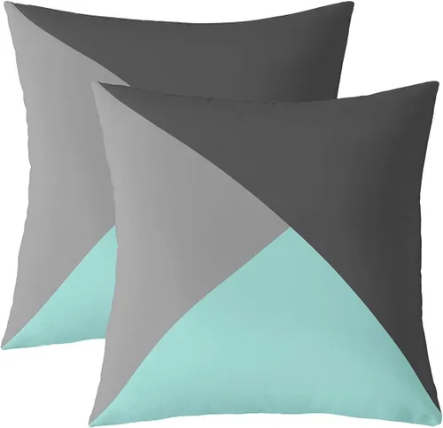 Vista 13 de Juego de 2 fundas de almohada naranjas y grises de 16 x 16 pulgadas, fundas de almohada geométricas triangulares, color naranja, negro y gris claro