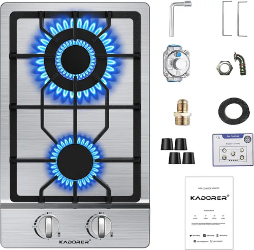 Placa de cocina de gas de 12 pulgadas, estufa de gas integrada con 2 quemadores, cocinas convertibles NG/LPG, placa de cocina de propano de doble