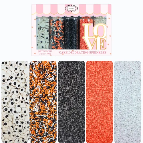 Vista 13 de Confect Sprinkles - Mezcla de perlas en plata, naranja, morado irlandés, negro y verde lima, bolas de discoteca comestibles para hornear, decoración
