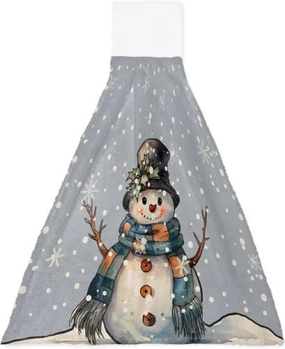 Vista 10 de ALAGEO Christmas Kitchen Towels Pine Tree Snowflake Hanging Kitchen Towels with Loop Grey Hanging Dish Towels Christmas Hand Tie Towels Set 2 Tea