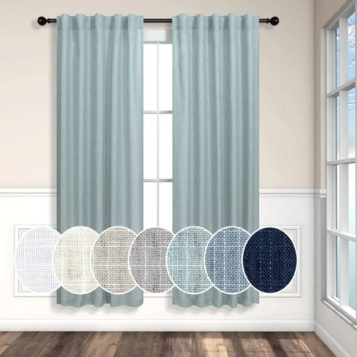 Vista 40 de Cortinas de lino natural semitraslúcidas Pitalk de 36 pulgadas de ancho para sala de estar, juego de 2 paneles con pestaña trasera, cortinas