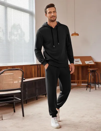 Vista 2 de COOFANDY Conjunto deportivo de 2 piezas con capucha para hombre, conjunto deportivo casual para correr, trotar