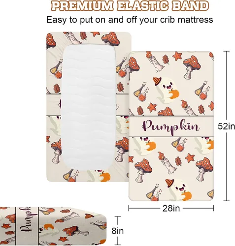 Vista 2 de Sábanas ajustadas personalizadas para cuna, 2 piezas, sábana blanca de Halloween con nombre de bebé, sábana de colchón para bebé, regalos