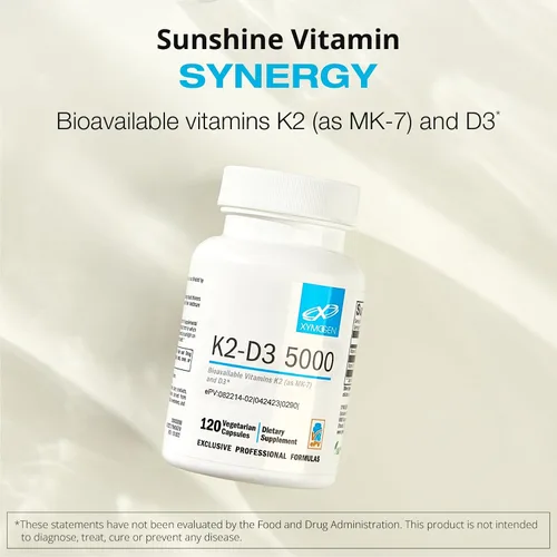 Vista 2 de XYMOGEN K2-D3 5000 - Vitamina D3 K2 - Vitamina D biodisponible 5000 UI (colecalciferol) con vitamina K2 MK-7 - Corazón, arterial, salud ósea +