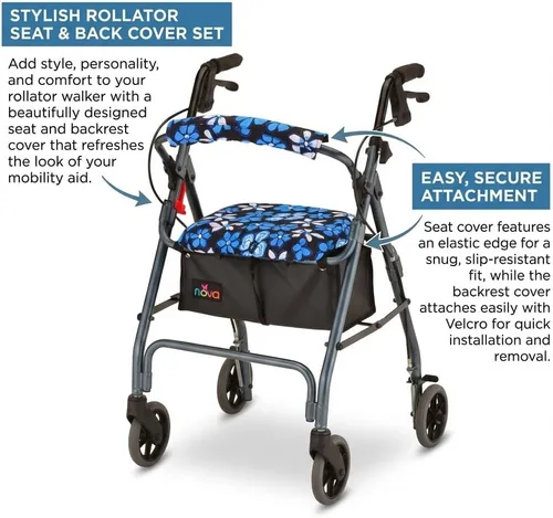 Vista 3 de NOVA Rollator Walker - Juego de fundas para asiento y respaldo, fundas de cojín extraíbles de tela lavable para caminantes estándar, accesorio