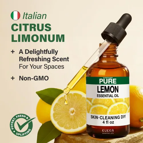 Vista 3 de KUKKA Aceites Esenciales de Limón - 4 Fl Oz - para Cabello, Piel, Difusor, Aromaterapia y Fabricación de Jabón DIY