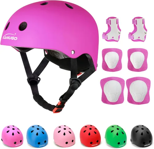 Vista 10 de KAMUGO - Casco ajustable para niños, con equipo de protección deportiva, rodilleras, coderas, muñequeras para niños de 2 a 8 años, para niños