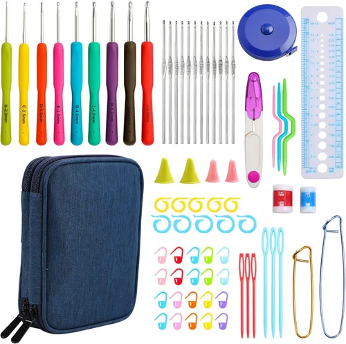 Vista 13 de KOKNIT Kit profesional de ganchillo, 9 ganchos de ganchillo ergonómicos de agarre suave, 14 ganchos de ganchillo de aluminio completo con funda