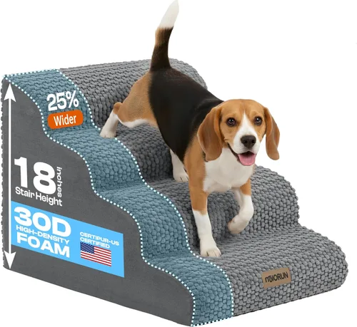 Vista 10 de Escaleras extra anchas de 4 escalones para perros para cama y sofá de hasta 20 pulgadas de alto, peldaños antideslizantes más estables