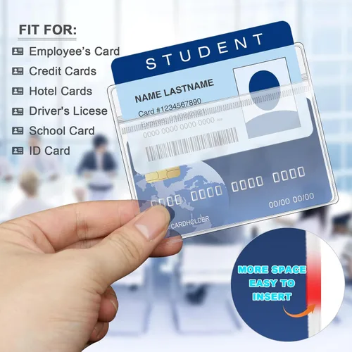 Vista 5 de Paquete de 10 portatarjetas de identificación con clip de metal para tarjetas de identificación, soporte de plástico para tarjetas de identificación