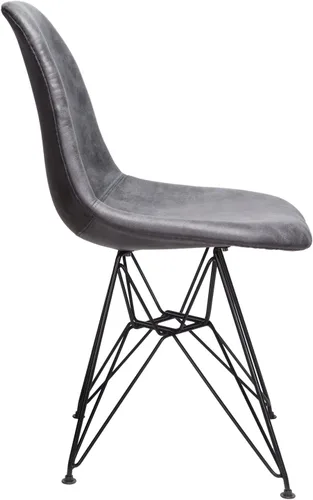 Vista 4 de Markle Cool Grey - Silla de comedor DSR tapizada con tela de cuero sintético gris frío con patas de acero negro