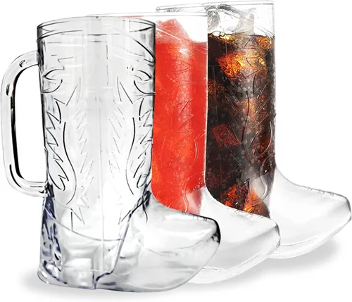 4E's Novelty 10 tazas de botas de vaquero (paquete de 10) de plástico duro reutilizable de 17 onzas, sin BPA, para suministros de fiesta temática de