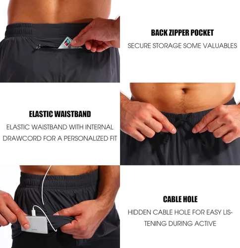 Vista 5 de Pudolla Mens 2 in 1 Running Shorts 5" Quick Dry Gym Athletic Workout Shorts for Men with Phone Pockets
