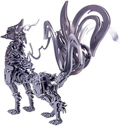 Vista 5 de JOMIOD Rompecabezas de metal 3D, modelo mecánico de metal cortado con láser 3D, kit de modelo de metal de zorro grande de nueve colas, rompecabezas