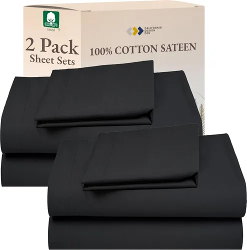 Vista 42 de California Design Den - Paquete de 2 juegos de sábanas 100% algodón, suaves y duraderas, con esquinas profundas, refrescantes, de tejido de satén