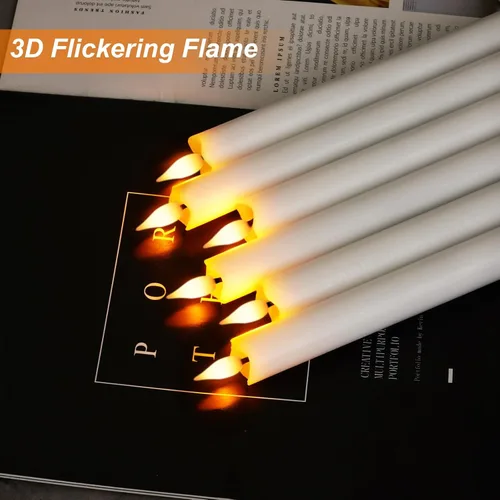 Vista 2 de Homemory 6 Pcs Wax Flameless Taper Candles with Remote Timer and Dimmer, White Candle Sticks Battery Operated, LED Window Candles with Flickering