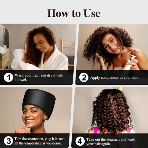 Vista 7 de Gorro térmico eléctrico térmico térmico para cabello afro negro natural, sombrero de tratamiento de spa caliente con control de temperatura