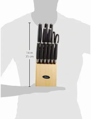Vista 6 de Oster Lindbergh Juego de cuchillos de cocina con bloque de acero inoxidable de 14 piezas, negro - Cuchillos para cocina