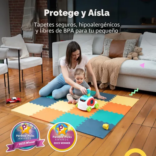 Vista 3 de MioTetto Tapete de juego para bebé, baldosas de espuma suave para el suelo para niños. Baldosas de espuma entrelazadas ajustables, se adapta a