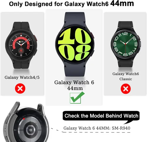 Vista 2 de Pack de 12 fundas protectoras de pantalla YUVIKE compatibles con Samsung Galaxy Watch 6 de 44 mm, funda de TPU suave con protección completa contra