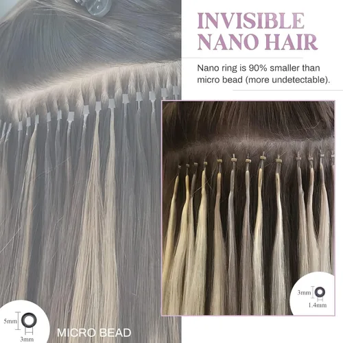 Vista 3 de MY-LADY Extensiones de cabello humano con nano cuentas, extensiones invisibles de cabello con nano anillo, extensiones de cabello natural
