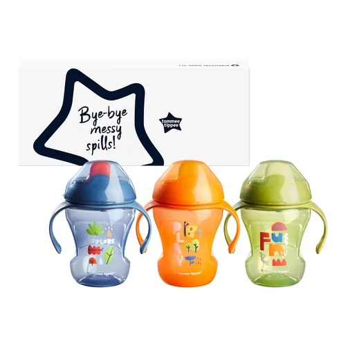 Vista 7 de Tommee Tippee Trainer - Vaso para sorber, 23.0 ft+, 8 onzas, paquete de 3 vasos de entrenamiento antiderrames para niños pequeños, azul, naranja