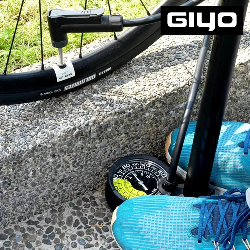 Vista 6 de GIYO Bomba de piso para bicicleta – Calibre de doble escala de 3 pulgadas – carretera y MTB Funcionamiento con una sola mano – Válvula inteligente