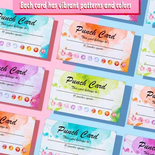 Vista 2 de 320 tarjetas perforadas, tarjeta de recompensa de lealtad de incentivo para estudiantes, tarjetas de lealtad para negocios, aula, comportamiento