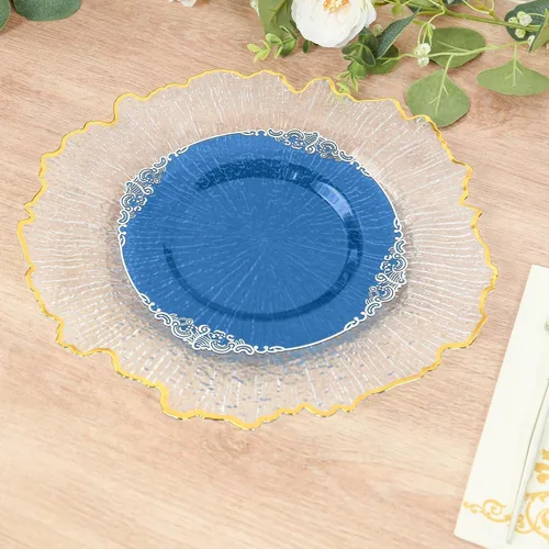 Vista 13 de Efavormart - Paquete de 10 platos redondos de plástico para ensalada de postre de 8 pulgadas, color negro/dorado, vajilla desechable con borde