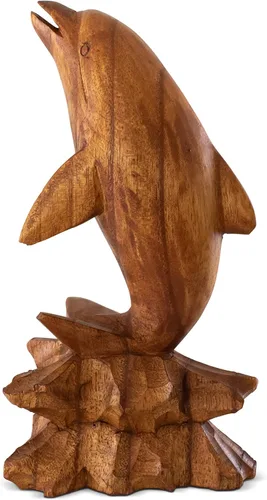 Vista 2 de G6 Collection Estatua de delfín tallada a mano de madera, escultura decorativa de madera, decoración del hogar, hecha a mano, hecha a mano, junto al