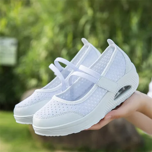 Vista 2 de Touchmosees Tenis ortopédicos de cuña para mujer con cojín de aire para diabéticos Blanco/Pu