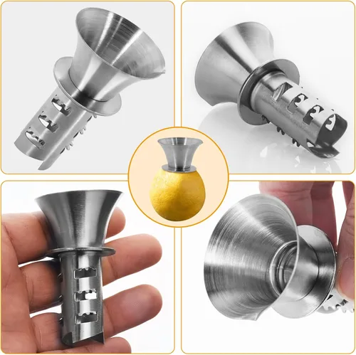 Vista 3 de Exprimidor manual de limón de acero inoxidable 18/8, exprimidor y escariador de mano pequeño fácil de apretar, exprimidor de cítricos a mano