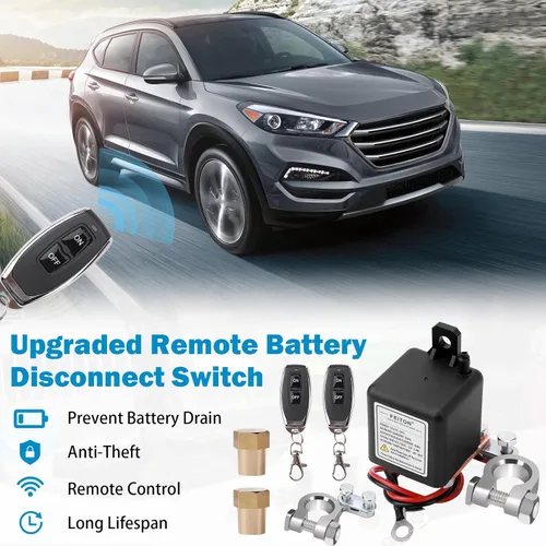 Vista 3 de Interruptor de desconexión de batería 250 A 12 V, arrancador de 450 A, cables de calibre 5, interruptor de apagado negativo para poste superior CC