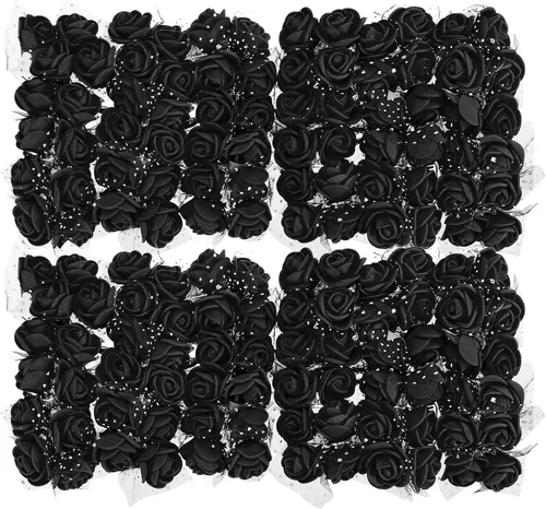 Vista 51 de MECCANIXITY Cabezas de rosas artificiales, mini flores sintéticas negras de 0.8 a 1 pulgada para manualidades, decoración de bodas y fiestas