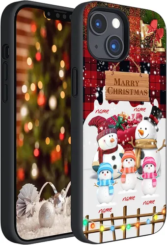 Funda personalizada para teléfono de Navidad, nombre de la familia de muñeco de nieve vs cuadros perfectamente rojos para iPhone 15 14 13 12 11Pro