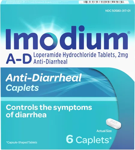 Cápsulas de alivio de diarrea Imodium A-D con clorhidrato de loperamida, medicina antidiarreica para ayudar a controlar los síntomas de diarrea