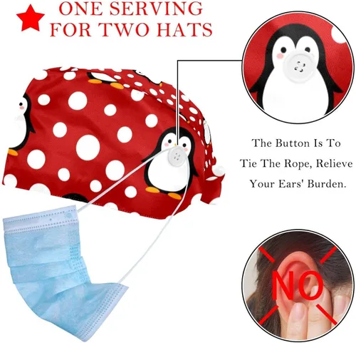 Vista 2 de Bonito pingüino con botones de dibujos animados de nieve para mujer ajustable talla única para todos los dos paquetes