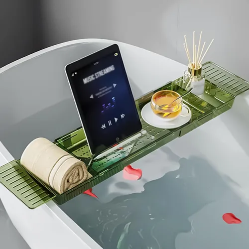 Bandeja de bañera ampliable, bandeja ajustable para bañera de lujo, estante de almacenamiento multifuncional para libros, copas de vino, teléfono