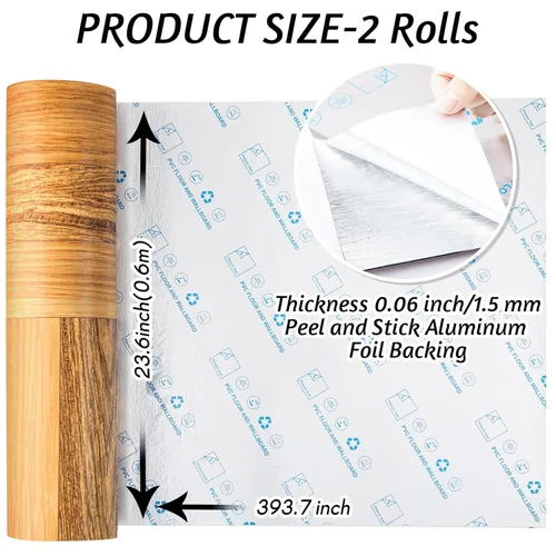 Vista 12 de 2 rollos de azulejos de vinilo para despegar y pegar, de 23.6 x 393.7 pulgadas, azulejos de vinilo de linóleo, tablones de vinilo impermeables