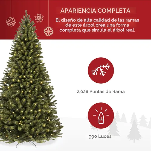 Vista 4 de Best Choice Products Árbol de Navidad de abeto azul preiluminado, decoración artificial con bisagras completas, 100 luces incandescentes blancas