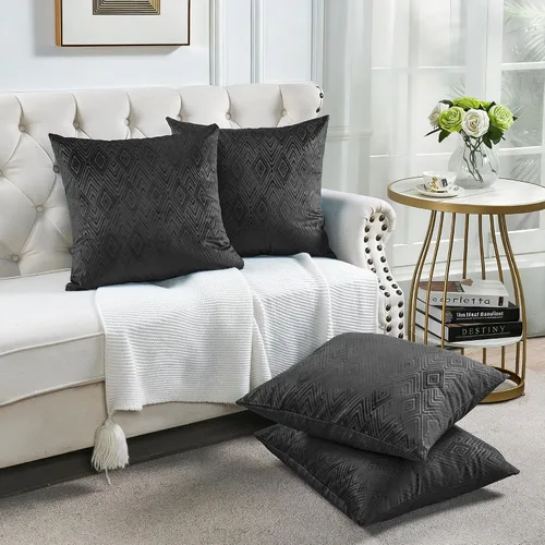 Vista 12 de Juego de 4 fundas de almohada cuadradas decorativas de terciopelo con diamantes de 20 x 20 pulgadas, fundas de almohada geométricas suaves para Aqua