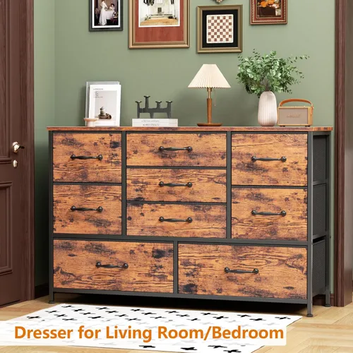 Vista 7 de Furnulem Cómoda para dormitorio con 9 cajones de tela para soporte de TV de 55 pulgadas de largo, centro de entretenimiento y cómoda, amplio