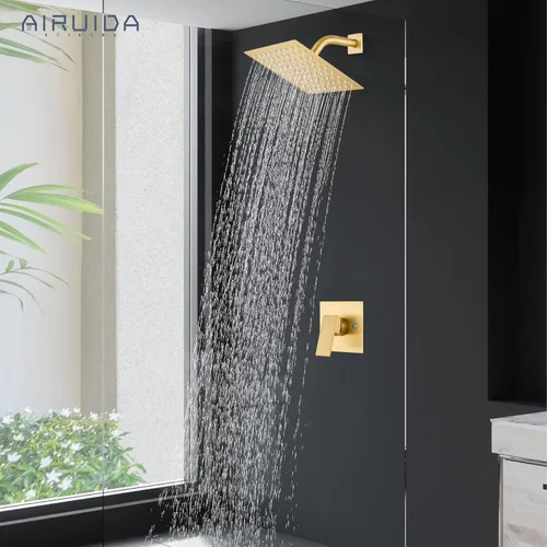 Vista 3 de Airuida Juego de grifo de ducha para baño, sistema de ducha de lluvia de 8 pulgadas, cabezal de ducha cuadrado de una sola función, 1 mango