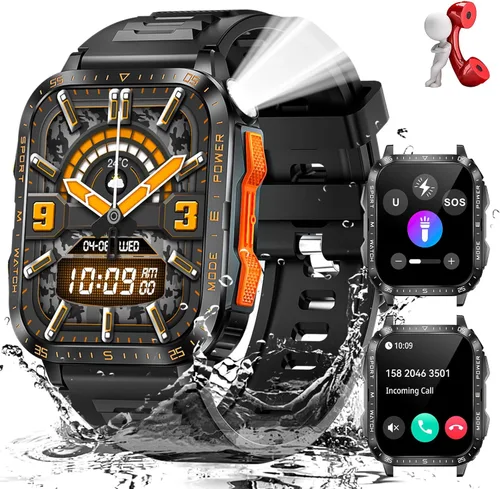 Vista 16 de Reloj Inteligente Militar para Hombres con Linterna LED Reloj de Pantalla Grande de 2.0'' Reloj Inteligente Táctico Batería Grande de 430mAh