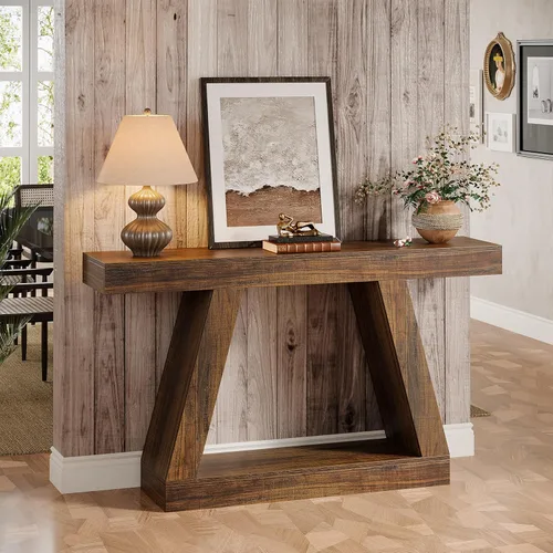 Vista 5 de Tribesigns Mesa consola de granja, mesa de sofá rústica de 55 pulgadas con almacenamiento, mesa de entrada de madera industrial para pasillo, sala